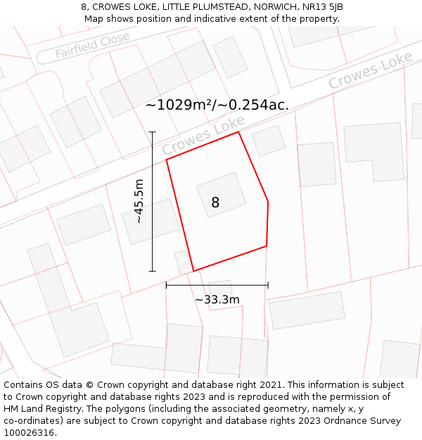 8, CROWES LOKE, LITTLE PLUMSTEAD, NORWICH, NR13 5JB: Plot and title map