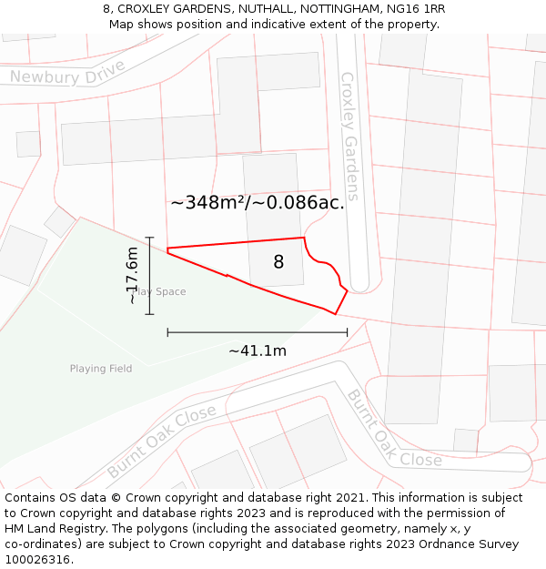 8, CROXLEY GARDENS, NUTHALL, NOTTINGHAM, NG16 1RR: Plot and title map