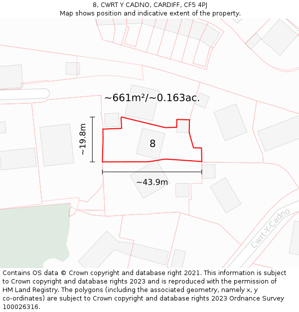 8, CWRT Y CADNO, CARDIFF, CF5 4PJ: Plot and title map