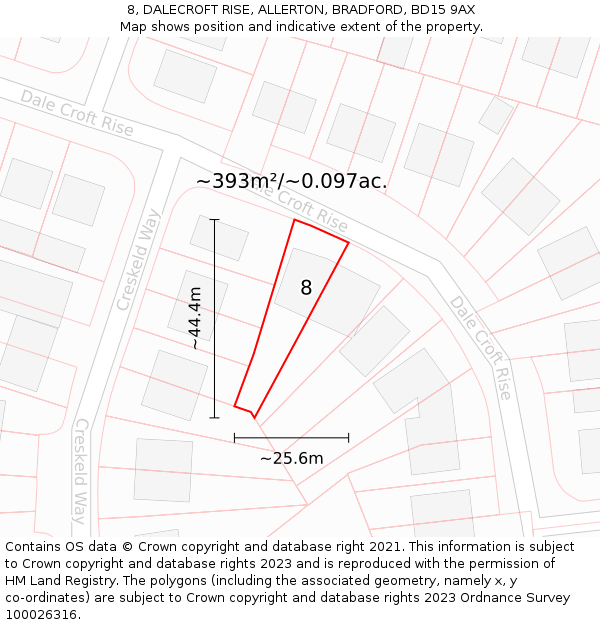 8, DALECROFT RISE, ALLERTON, BRADFORD, BD15 9AX: Plot and title map