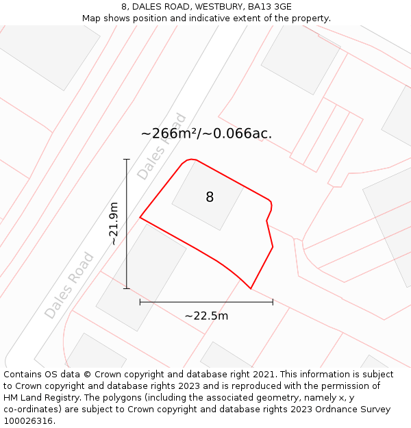 8, DALES ROAD, WESTBURY, BA13 3GE: Plot and title map