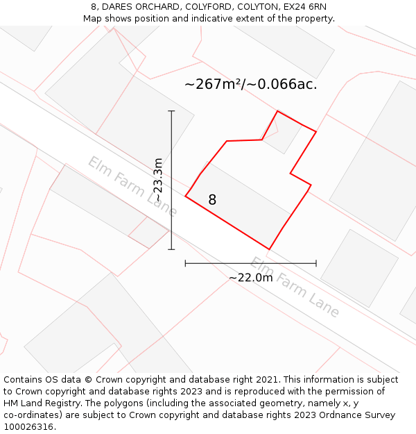 8, DARES ORCHARD, COLYFORD, COLYTON, EX24 6RN: Plot and title map