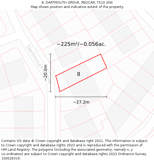 8, DARTMOUTH GROVE, REDCAR, TS10 2NX: Plot and title map