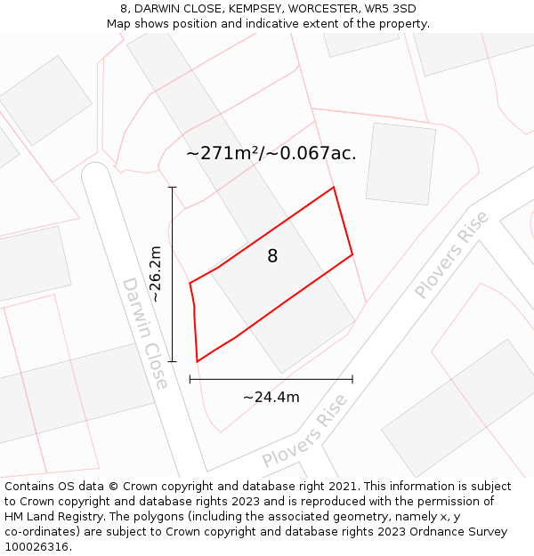 8, DARWIN CLOSE, KEMPSEY, WORCESTER, WR5 3SD: Plot and title map