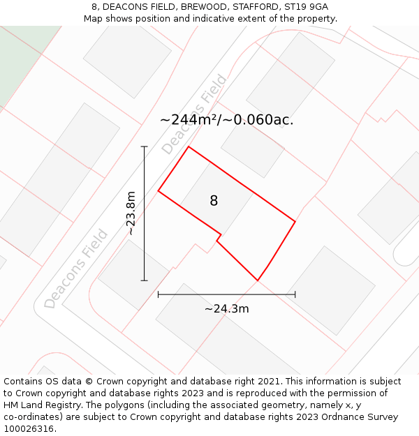 8, DEACONS FIELD, BREWOOD, STAFFORD, ST19 9GA: Plot and title map