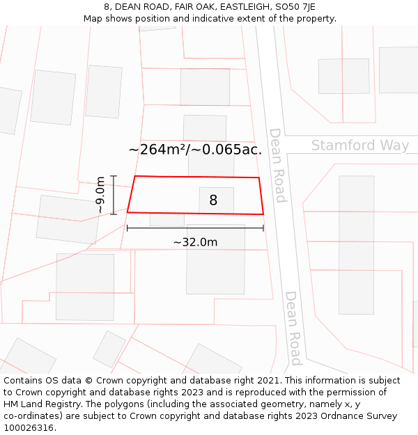 8, DEAN ROAD, FAIR OAK, EASTLEIGH, SO50 7JE: Plot and title map