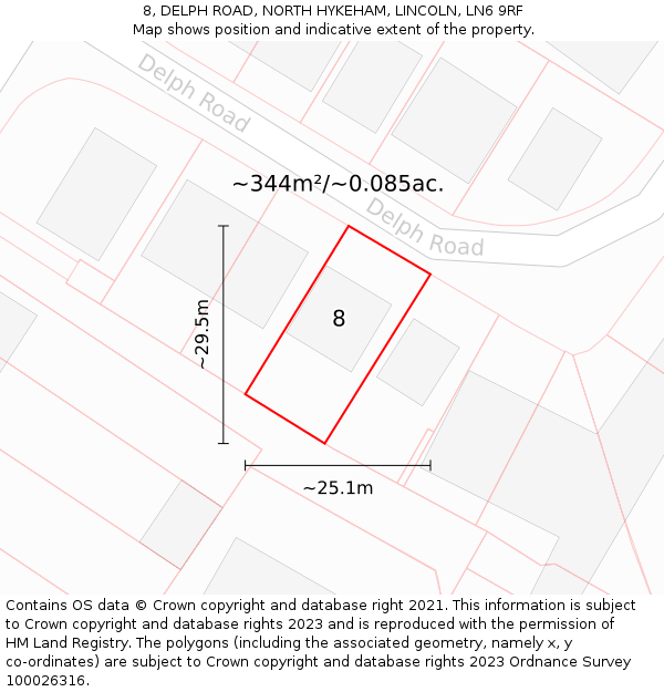 8, DELPH ROAD, NORTH HYKEHAM, LINCOLN, LN6 9RF: Plot and title map