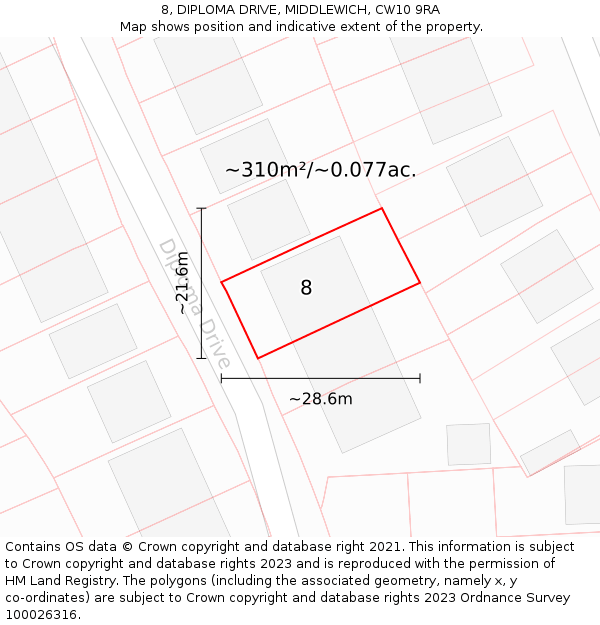 8, DIPLOMA DRIVE, MIDDLEWICH, CW10 9RA: Plot and title map