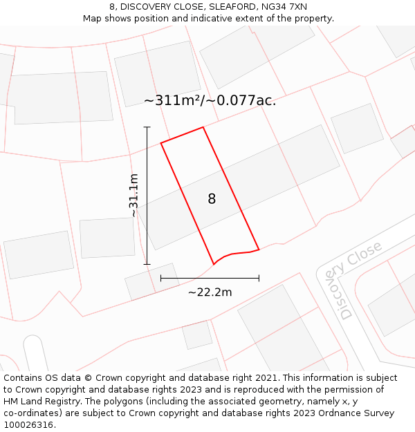 8, DISCOVERY CLOSE, SLEAFORD, NG34 7XN: Plot and title map