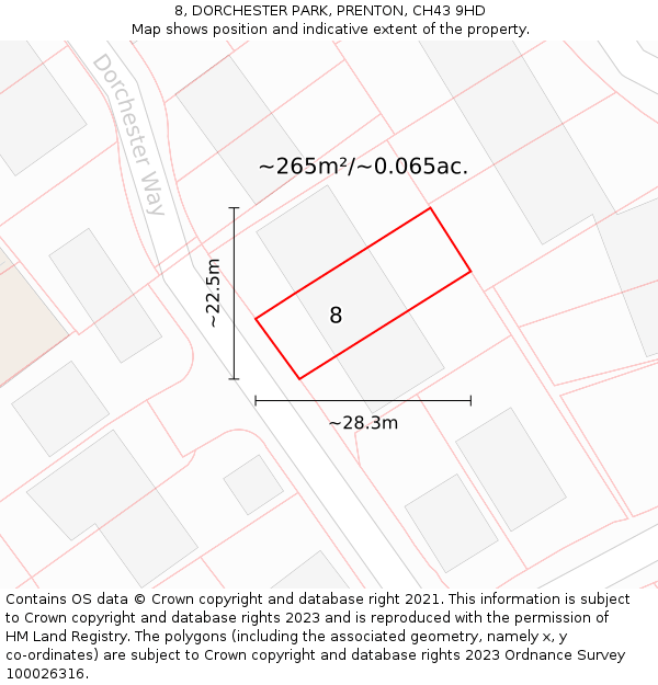 8, DORCHESTER PARK, PRENTON, CH43 9HD: Plot and title map