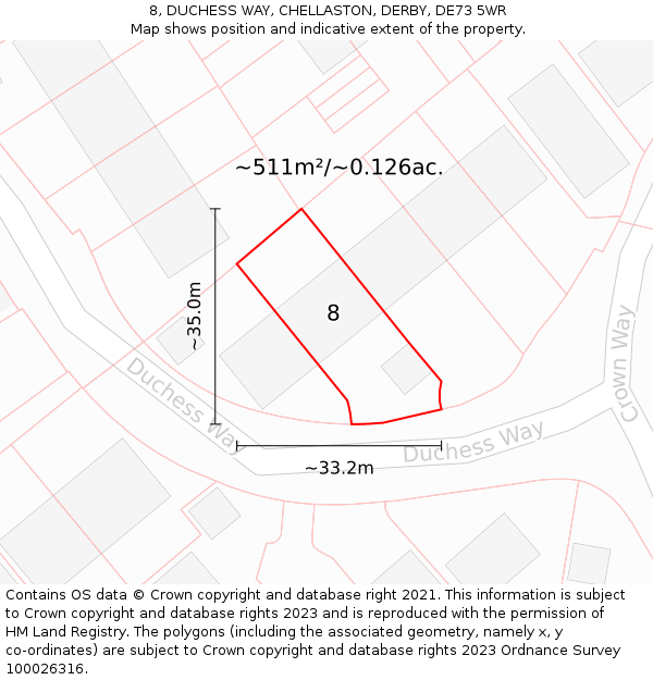 8, DUCHESS WAY, CHELLASTON, DERBY, DE73 5WR: Plot and title map