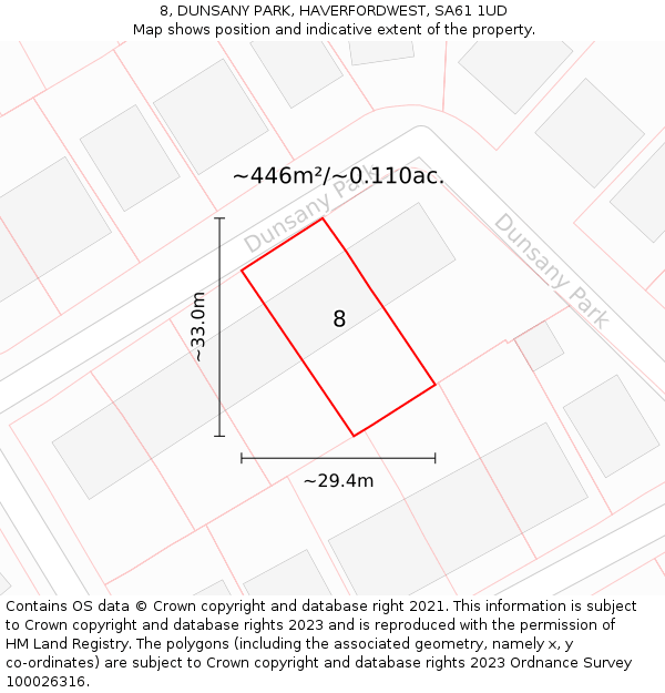 8, DUNSANY PARK, HAVERFORDWEST, SA61 1UD: Plot and title map