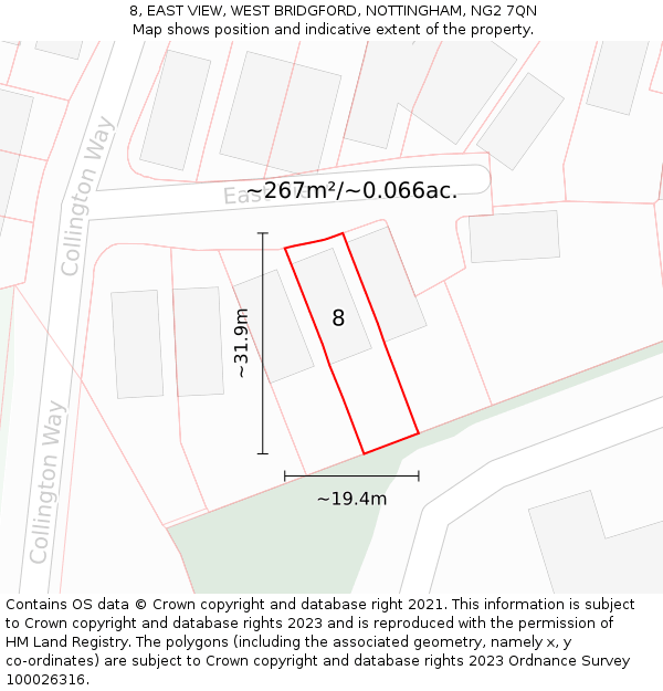 8, EAST VIEW, WEST BRIDGFORD, NOTTINGHAM, NG2 7QN: Plot and title map