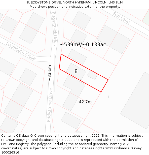 8, EDDYSTONE DRIVE, NORTH HYKEHAM, LINCOLN, LN6 8UH: Plot and title map