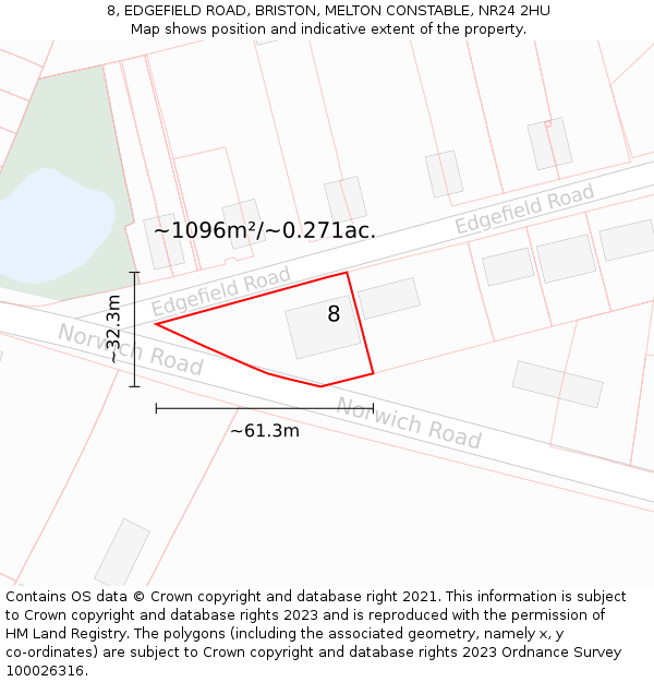 8, EDGEFIELD ROAD, BRISTON, MELTON CONSTABLE, NR24 2HU: Plot and title map