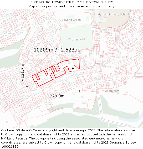 8, EDINBURGH ROAD, LITTLE LEVER, BOLTON, BL3 1TG: Plot and title map