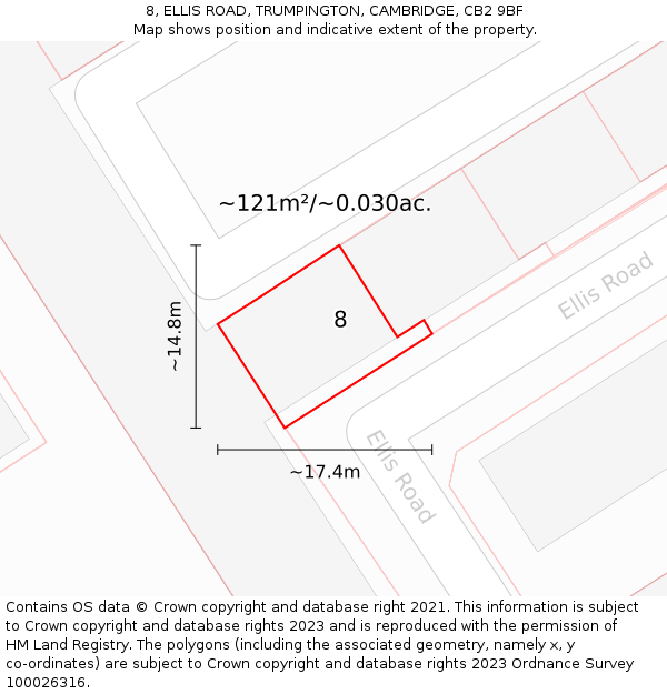 8, ELLIS ROAD, TRUMPINGTON, CAMBRIDGE, CB2 9BF: Plot and title map