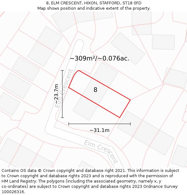 8, ELM CRESCENT, HIXON, STAFFORD, ST18 0FD: Plot and title map