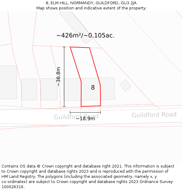 8, ELM HILL, NORMANDY, GUILDFORD, GU3 2JA: Plot and title map