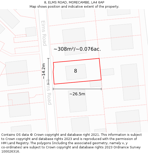 8, ELMS ROAD, MORECAMBE, LA4 6AP: Plot and title map