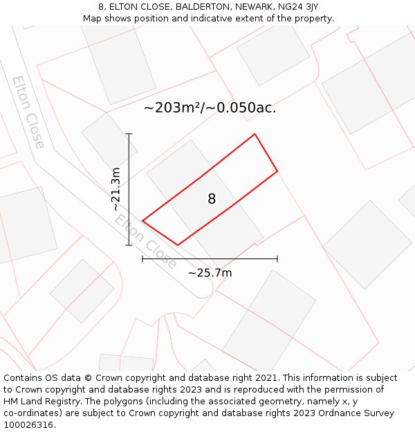 8, ELTON CLOSE, BALDERTON, NEWARK, NG24 3JY: Plot and title map