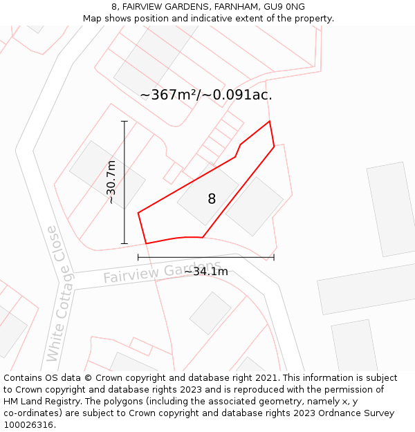 8, FAIRVIEW GARDENS, FARNHAM, GU9 0NG: Plot and title map