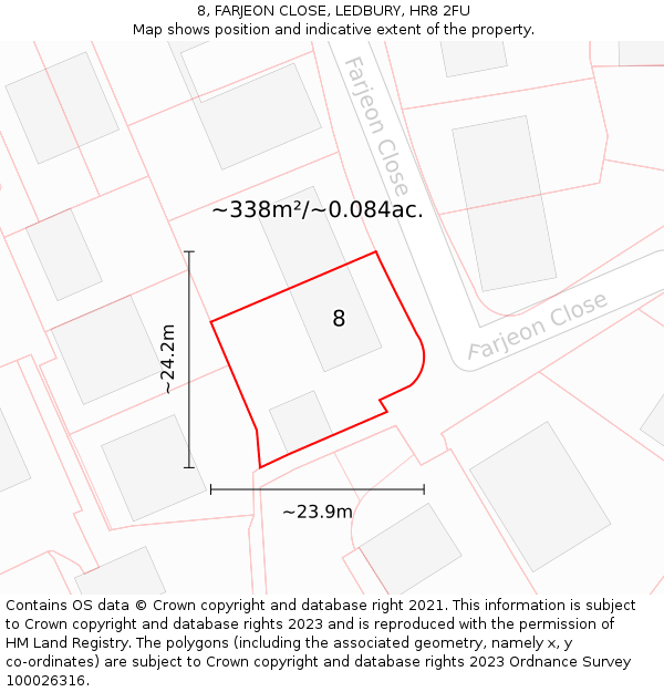 8, FARJEON CLOSE, LEDBURY, HR8 2FU: Plot and title map