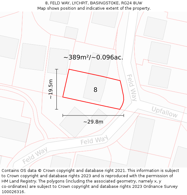 8, FELD WAY, LYCHPIT, BASINGSTOKE, RG24 8UW: Plot and title map