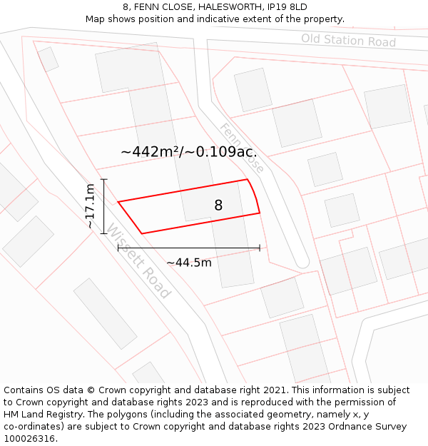 8, FENN CLOSE, HALESWORTH, IP19 8LD: Plot and title map