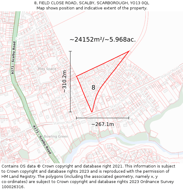 8, FIELD CLOSE ROAD, SCALBY, SCARBOROUGH, YO13 0QL: Plot and title map