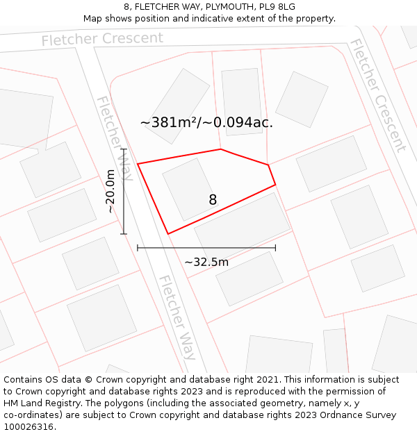 8, FLETCHER WAY, PLYMOUTH, PL9 8LG: Plot and title map