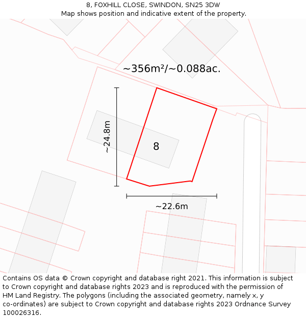 8, FOXHILL CLOSE, SWINDON, SN25 3DW: Plot and title map