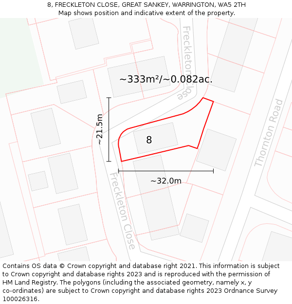 8, FRECKLETON CLOSE, GREAT SANKEY, WARRINGTON, WA5 2TH: Plot and title map