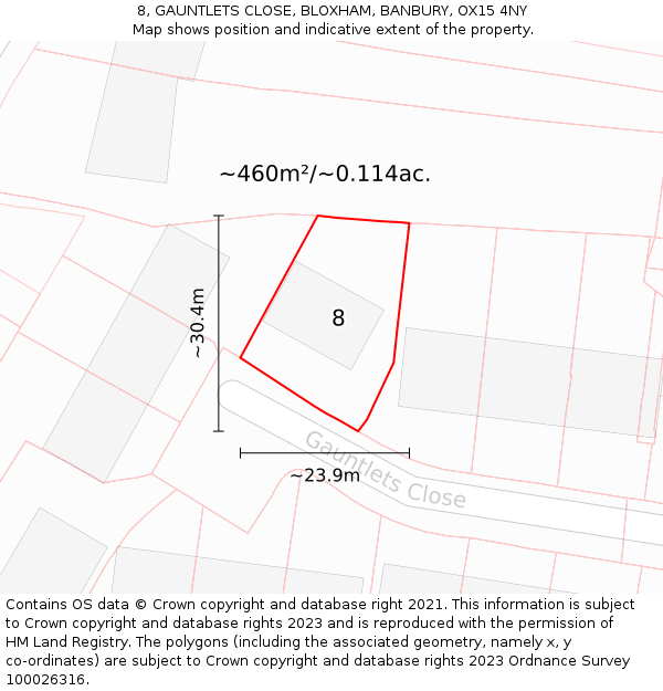 8, GAUNTLETS CLOSE, BLOXHAM, BANBURY, OX15 4NY: Plot and title map