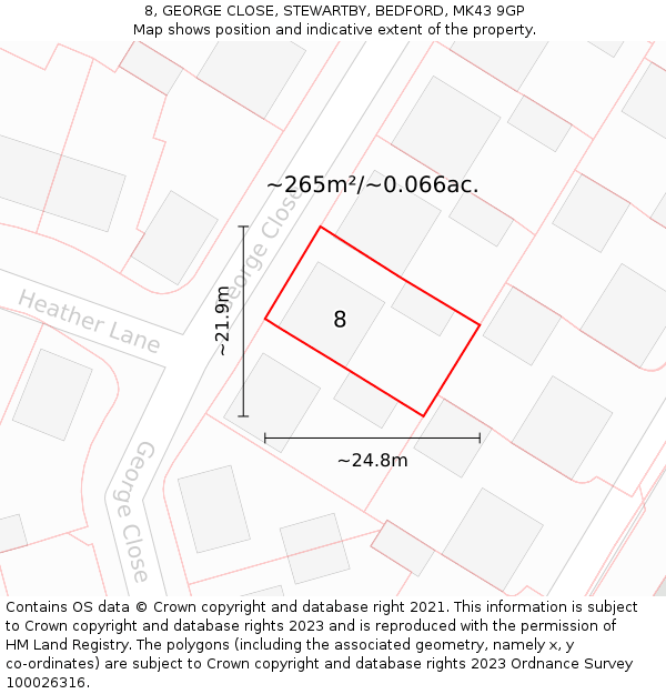 8, GEORGE CLOSE, STEWARTBY, BEDFORD, MK43 9GP: Plot and title map