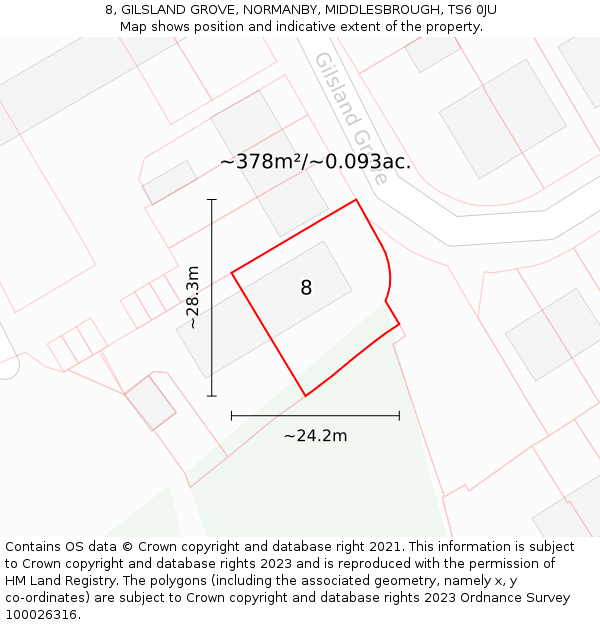 8, GILSLAND GROVE, NORMANBY, MIDDLESBROUGH, TS6 0JU: Plot and title map