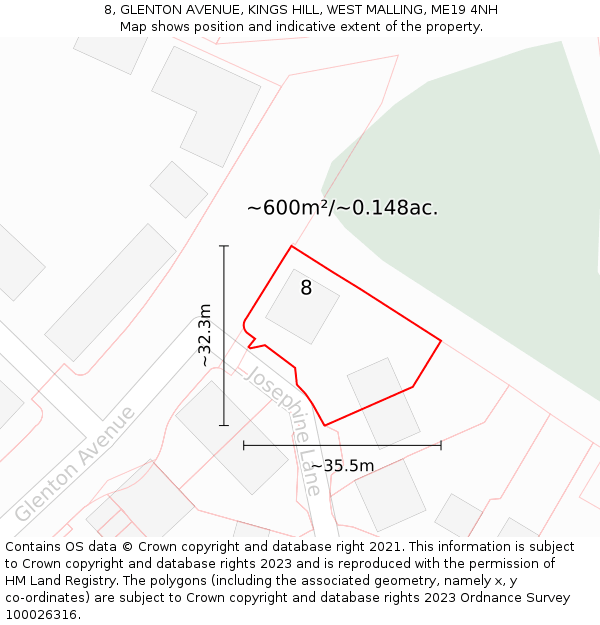 8, GLENTON AVENUE, KINGS HILL, WEST MALLING, ME19 4NH: Plot and title map