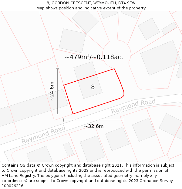 8, GORDON CRESCENT, WEYMOUTH, DT4 9EW: Plot and title map