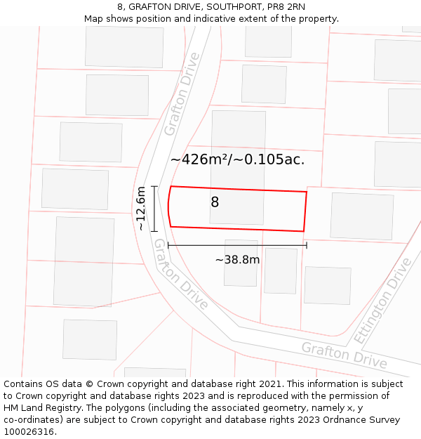 8, GRAFTON DRIVE, SOUTHPORT, PR8 2RN: Plot and title map