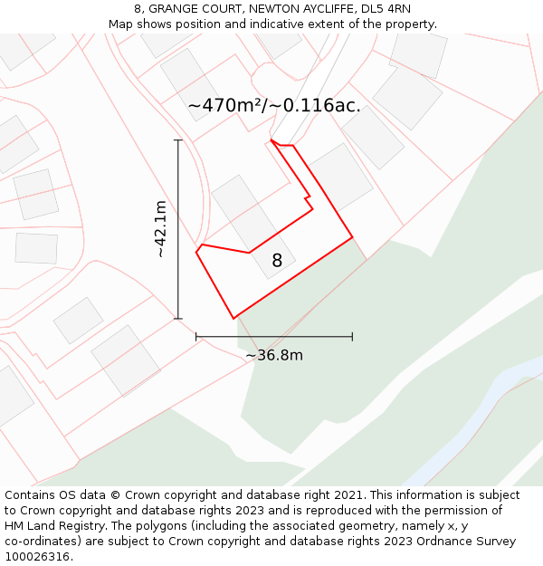 8, GRANGE COURT, NEWTON AYCLIFFE, DL5 4RN: Plot and title map