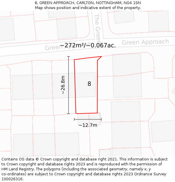 8, GREEN APPROACH, CARLTON, NOTTINGHAM, NG4 1SN: Plot and title map