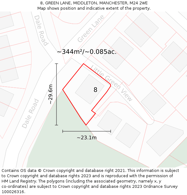 8, GREEN LANE, MIDDLETON, MANCHESTER, M24 2WE: Plot and title map