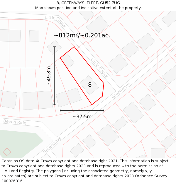 8, GREENWAYS, FLEET, GU52 7UG: Plot and title map