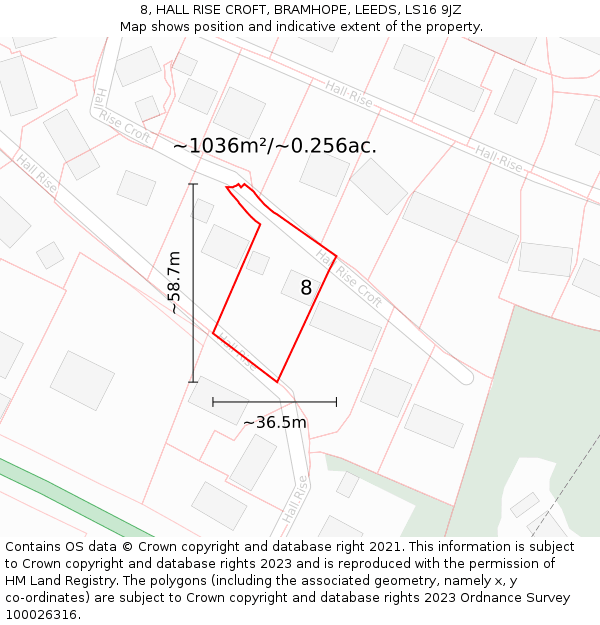 8, HALL RISE CROFT, BRAMHOPE, LEEDS, LS16 9JZ: Plot and title map
