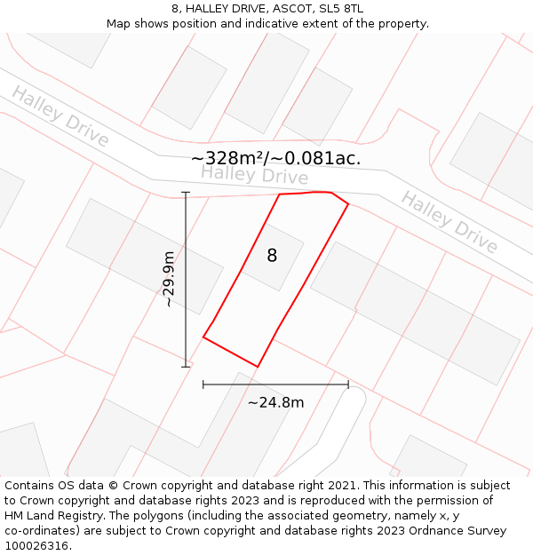 8, HALLEY DRIVE, ASCOT, SL5 8TL: Plot and title map