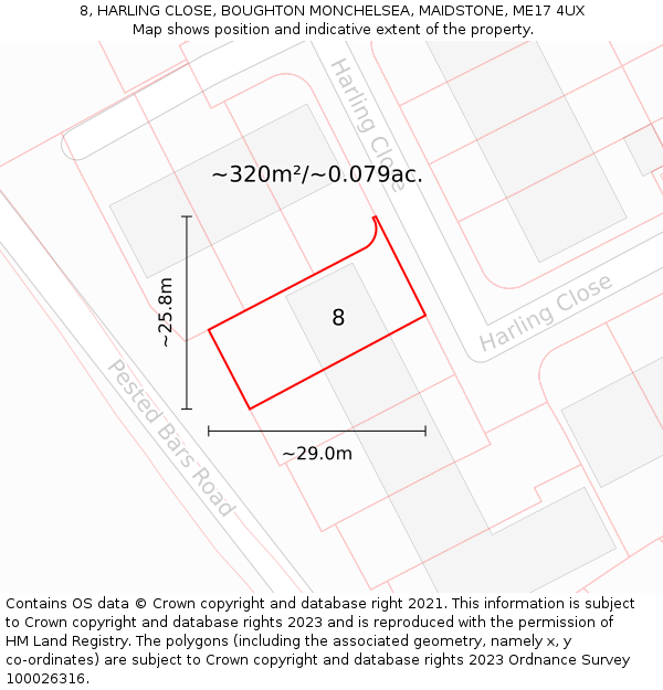 8, HARLING CLOSE, BOUGHTON MONCHELSEA, MAIDSTONE, ME17 4UX: Plot and title map