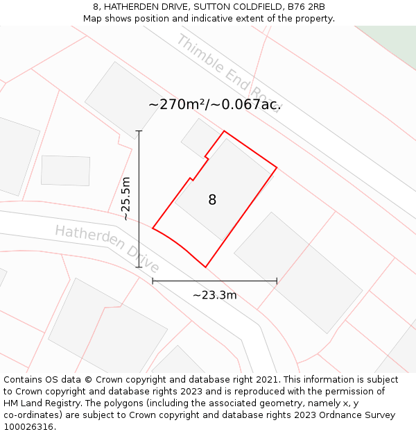 8, HATHERDEN DRIVE, SUTTON COLDFIELD, B76 2RB: Plot and title map