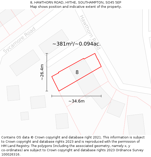 8, HAWTHORN ROAD, HYTHE, SOUTHAMPTON, SO45 5EP: Plot and title map