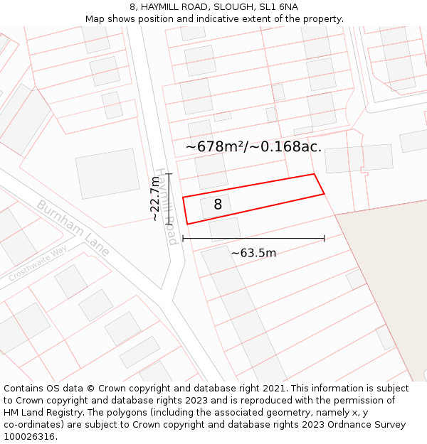 8, HAYMILL ROAD, SLOUGH, SL1 6NA: Plot and title map