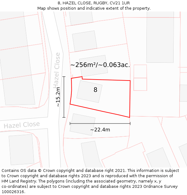 8, HAZEL CLOSE, RUGBY, CV21 1UR: Plot and title map